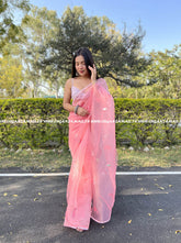 Enchanting Embroidery Work On  Pink Pure Organza Saree